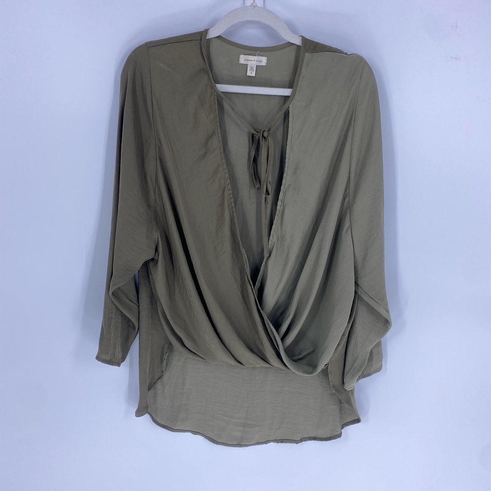 Silence & Noise UO Green Wrap Top Blouse